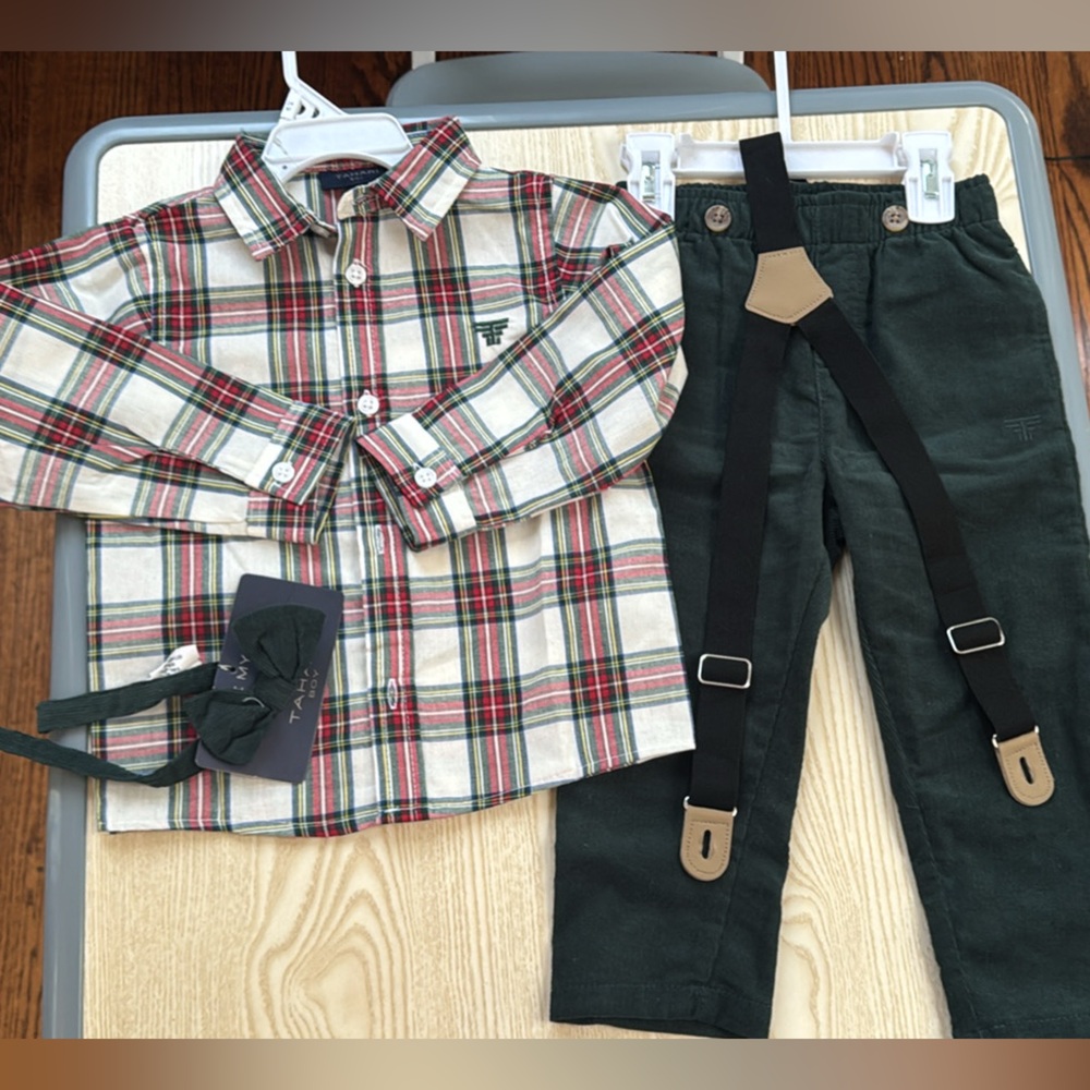 Tahari toddler holiday outfit 24 months corduroy pants, shirt, + bow tie